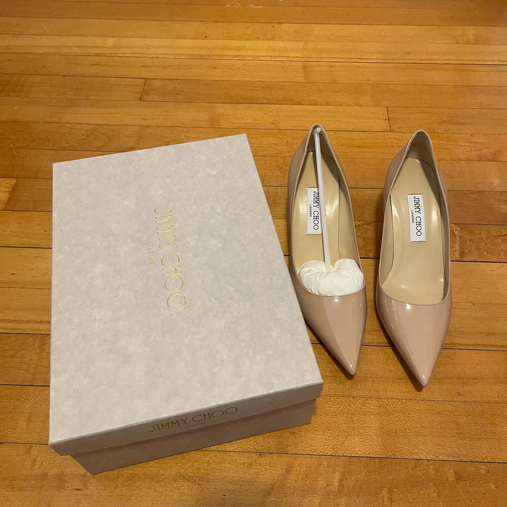 NWT Jimmy Choo Beige Patent Leather Heels